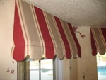 Custom awnings with scalloped edge, custom window treatments and drapery